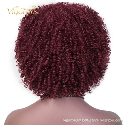 New Design Spring Gluless Lowest Price Short Kinky Curly Wholesale Red Bob Short Bob Cut Wig Black Women Synthetic